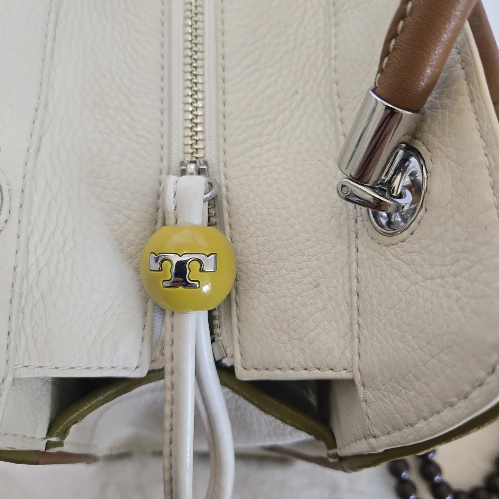 Vtg Tory Burch Limited Edition Contrast-T Striped Pebbled Leather Satchel